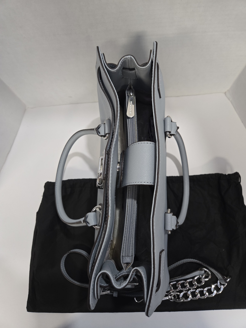 Michael Kors Hamilton Dusty Blue Lg EW Satchel Leather NWT 14.25"x12"x6.75" - Picture 5 of 14